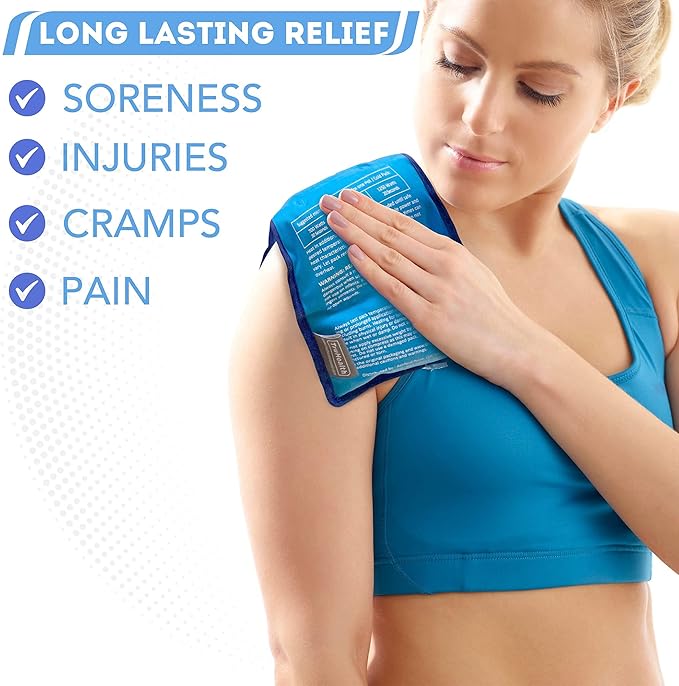 Gel Ice Pack - Hot & Cold Therapy for Pain Relief, Reusable Ice Packs for Injuries & Surgery Recovery, Cold Compress for Back Pain Relief - Small, Blue, 2 Count