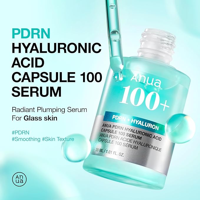 Anua PDRN Hyaluronic Acid Capsule 100 Serum, Radiant Face Serum, Hyaluronic Acid, Hydration, Moisture Plumping effect, Natural color, Fragrance free, Korean Skincare, 30ml / 1.01 fl. oz