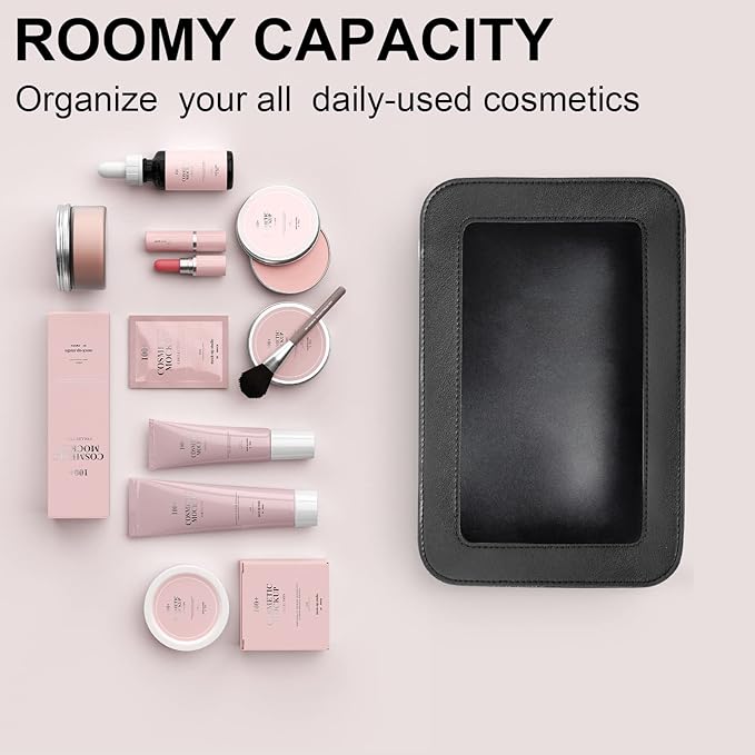 LETGO Clear Makeup Bags, TSA Approved Toiletry Bag with Zipper, Clear Makeup Organizer Fit Carry-on Travel Essentials,Car Essentials for Women Men (C-Black)