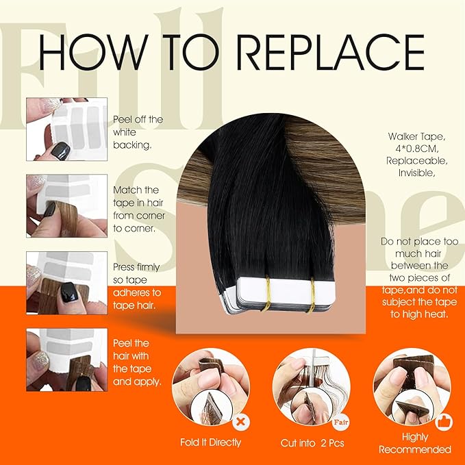Full Shine Tape in Hair Extensions Human Hair Color Balayage 1B Black Ombre 6 Brown And 27 Blonde Tape ins Human Hair Extensions 18Inch Seamless Skin Weft 50Gram Invisible Human Hair 20Pcs for Women