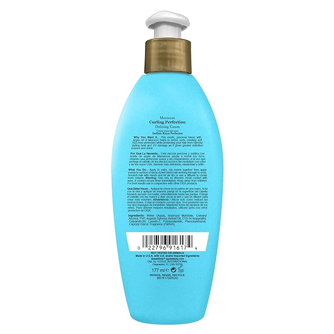 OGX Argan Oil of Morocco Curling Perfection Curl-Defining Cream, Hair-Smoothing Anti-Frizz Cream to Define All Curl Types & Hair Textures, Paraben-Free, Sulfated-Surfactants Free, 6 oz (Pack of 2)