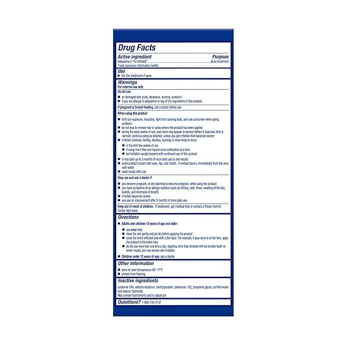 Differin Acne Treatment Gel, 30 Day Supply, Retinoid Treatment for Face with 0.1% Adapalene, Gentle Skin Care for Acne Prone Sensitive Skin, 15g Pump (Packaging May Vary)