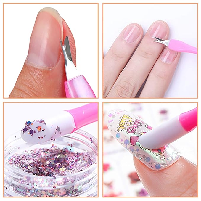 Allstarry 30 Pieces Nail Cuticle Trimmer Remover Plastic Handle Cuticle Pusher Rubber Nail Cleaner Double Head Dead Skin Cuticle Knife Removal Fork Nail art Tools for Girls Women and Men - Pink