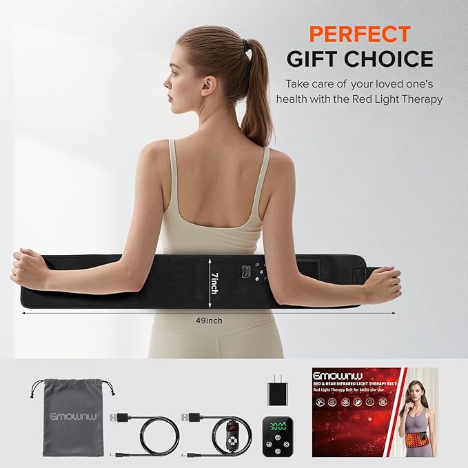 2-in-1 Cordless Red Light Therapy Belt, Wired & Wireless Controller 3000mAh Rechargeable Battery Magnetic LED Screen, 49" * 7" Wearable 660nm & 850nm Red Light Therapy Wrap Belt for Body