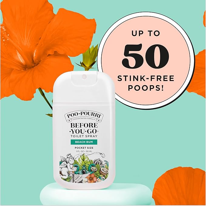 Poo-Pourri Before-You-Go Pocket Toilet Spray, Travel Essentials, Beach Bum, 1 Fl Oz, Up to 50 Uses, On-The-Go Bathroom Odor Deodorizer with Essential Oils, TSA Approved Size, Coconut Orchid Scent