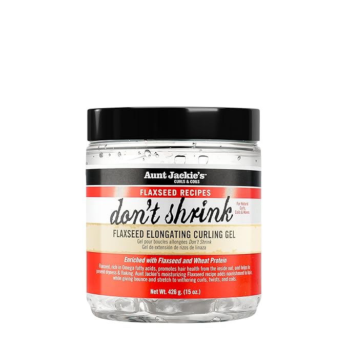 Aunt Jackie's Flaxseed Recipes Don't Shrink Elongating Hair Curling Gel for Natural Curls, Coils and Waves, Helps Prevent Dryness and Flaking, 15 oz