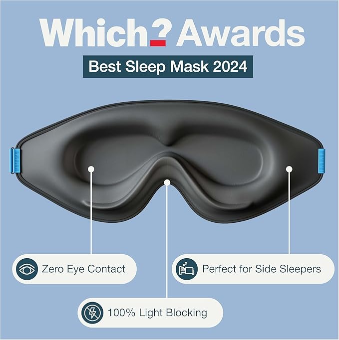 MyHalos® Sleep Mask – 3D Blackout Eye Mask for Women & Men, Side Sleepers, Zero Pressure Memory Foam Eyelash Friendly, Breathable,Award-Winning Sleep Aid for Travel (Black, 1 Count (Pack of 1))