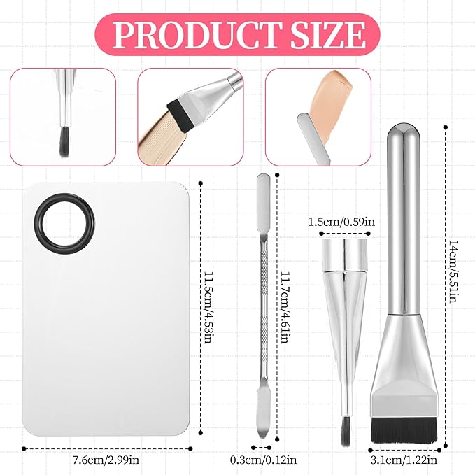 Ouligay 3 Pcs Make Up Spatula Tool Including Makeup Mixing Palette,Foundation Spatula,Makeup Palette Tray,Makeup Accessories Set for Women Girl Korean Makeup Cosmetic Spatula Tool(Metal)