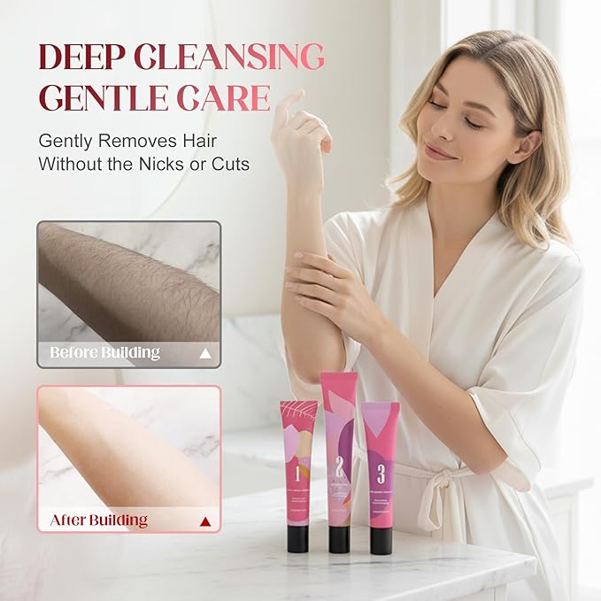 Gentle Facial Hair Removal Cream for Women, Advanced Formula for Sensitive Skin, Painless Hair Remover Kit with Cream & Smoothing Gel & Soothing Lotion (1, Standard)