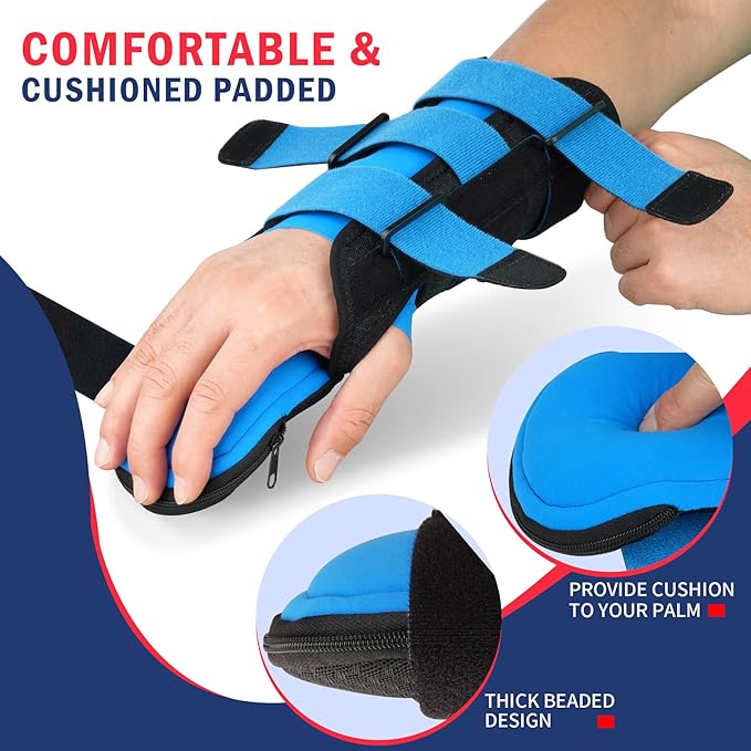 FEATOL Resting Hand Splint Stroke Night Immobilizer with Removable Splints- Pain Relief For Carpel Tunnel, Stroke Recovery, Arthritis, Tendinitis-Functional Support Wrist Finger Brace-Right Large-For Men and Women