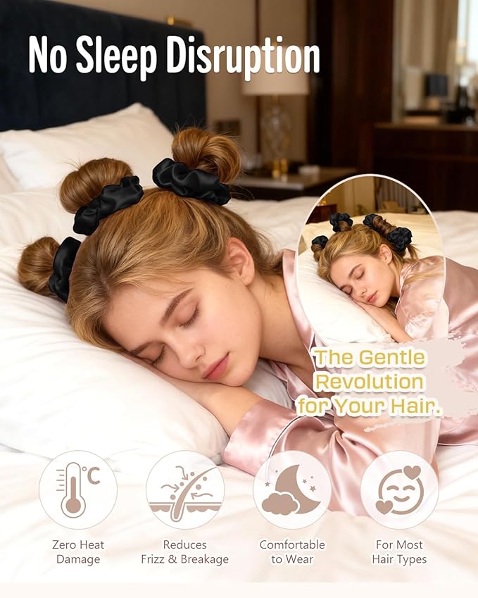 BONNET QUEEN Heatless Hair Curler Set (3Pcs), Heatless Curls Overnight with Satin Hair Rollers for Women, Black (For Short Hair)