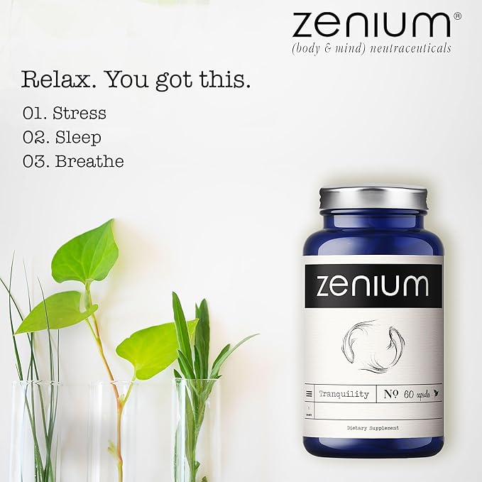 Zenium - Relieve Stress, Tension, Worry, Nervousness, & Irritability | Calm The Mind & Body | Ayurvedic | Natural Relief Supplement | Boosts Mood | Ashwagandha, L-Theanine, GABA, Rhodiola |60 Capsules