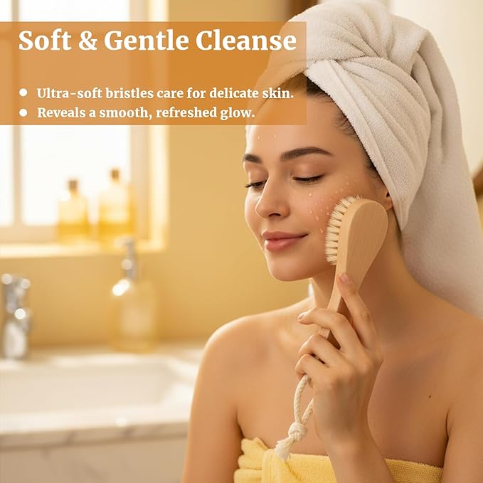 Dry Brush Set-4 Packs Natural Boar Bristle Dry Brushing Body Brush Exfoliating Face, Foot, Bath Brush for Face and Body for Cellulite Lymphatic Drainage(Set B)