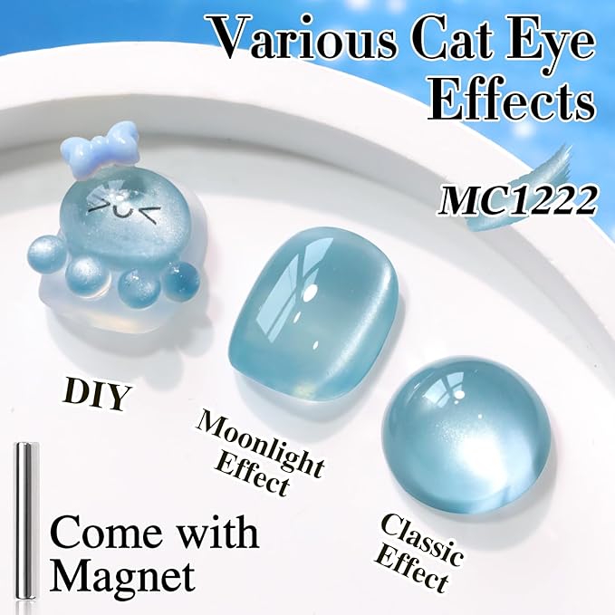 Double Rhythm Jelly Glass Cat Eye Gel Polish with Magnet 15ML Holographic Glitter Shimmer Translucent Sheer Color Magnetic Nail Polish Salon DIY at Home (Mist Blue-MC1222)