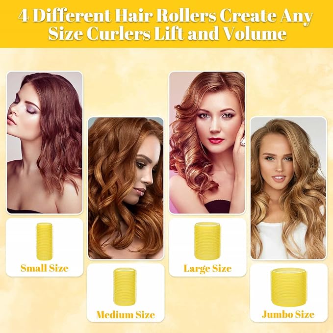 Self Grip Hair Rollers Curlers Set 36Pcs, Hair Roller Sets 4 Sizes (Jumbo, Large, Medium, Small) with Clips for Long Medium Short Thick Fine Thin Hair Volume