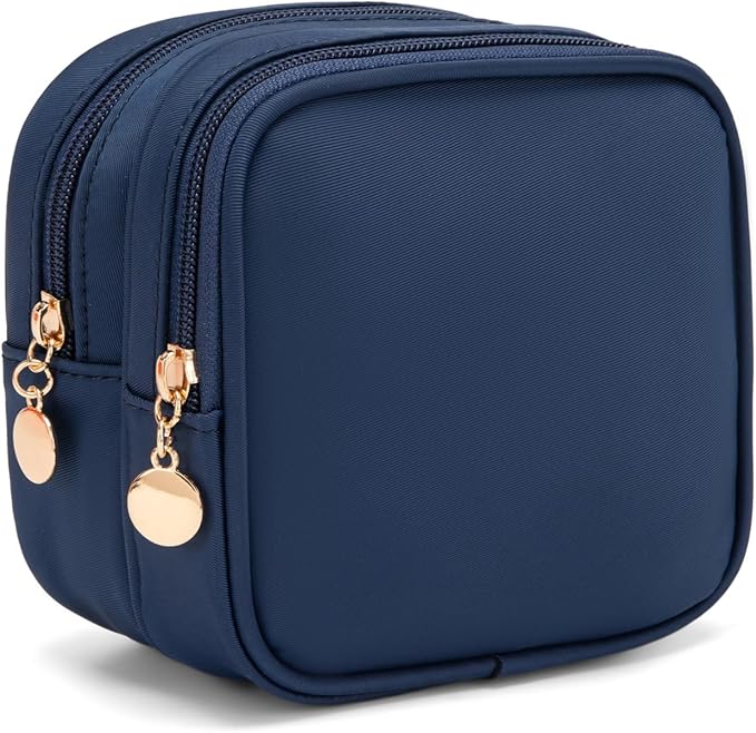 Small Makeup Pouch, Double Zipper Cosmetic Bag, Travel Makeup Bag, Cute Makeup Bag for Purse, Mini Toiletry Bag (Sapphire)