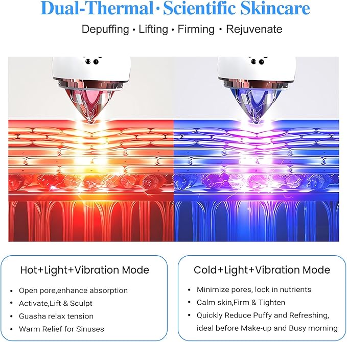 Cold Heat Facial Massager for Face Neck Tightening Lifting Depuffing,7-in-1 Red Light Therapy Sculptor Tool& Depuffer Wand,Cooling LED Electric gua sha Lift Device,Reduce Forehead Frown Smile Lines