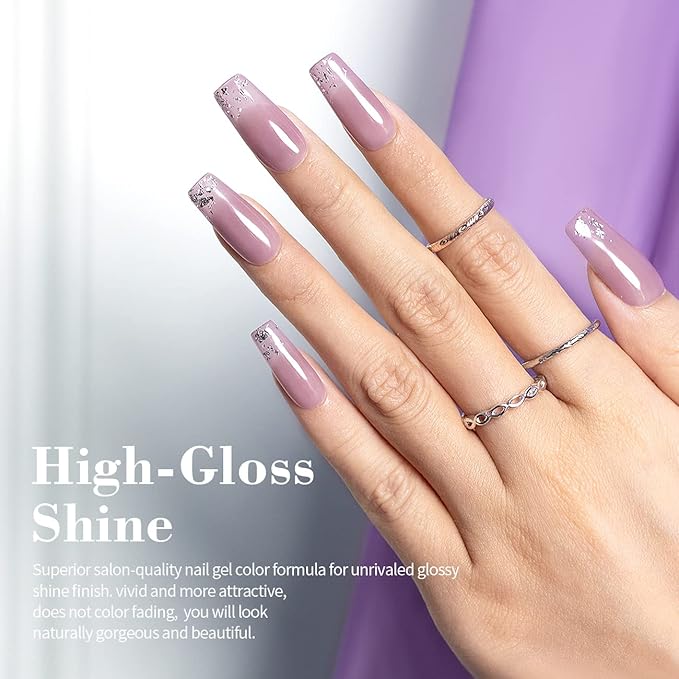 RARJSM Sheer Purple Gel Nail Polish Translucent Clear Gel Polish French Manicure Milky Natural Transparent Gel Polish Grey Purple LED UV Curing Requires Single Bottle 15ml for Home Salon Nail Art DIY