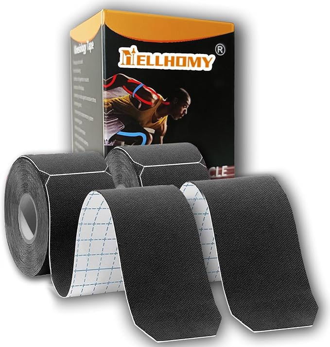 Kinesiology Tape Precut Strips<2Roll>Athletic Tape Waterproof Elastic Sports Tape for Joints Support & Muscle Pain Relief <16.4ft*2 >Cotton K Tape(Black)