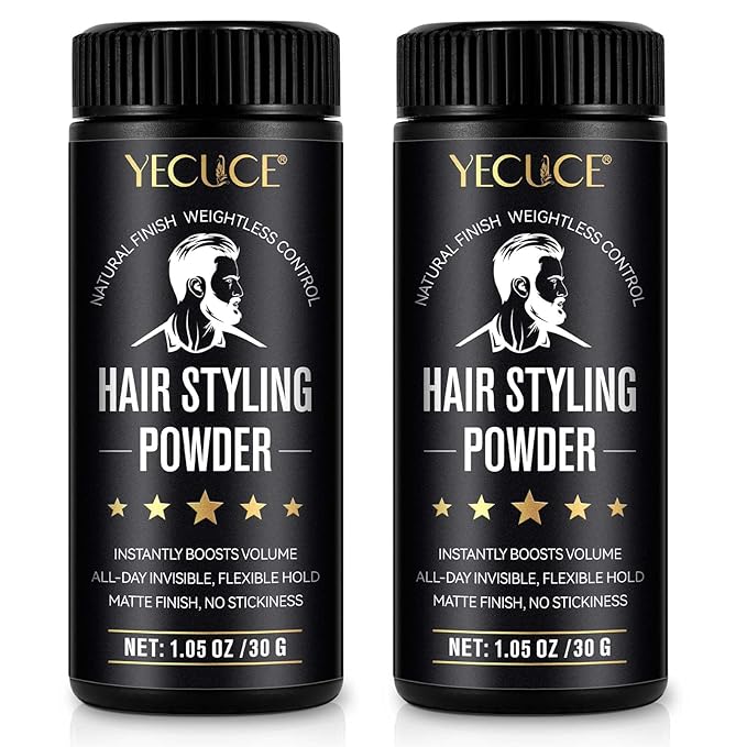 Yecuce Hair Styling Powder for Men, 2 Pack Texture Powder for All Hair Types, Adds Volume, Natural Matte Hairstyle with Non-Oily Finish, 30g Each