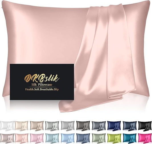 Mulberry Silk Pillow Cases Standard Size, Silk Pillowcase for Hair and Skin, Anti Acne Cooling Sleep Both Sides Natural Silk Satin Pillow Covers with Hidden Zipper, Gifts for Women Men, Coral