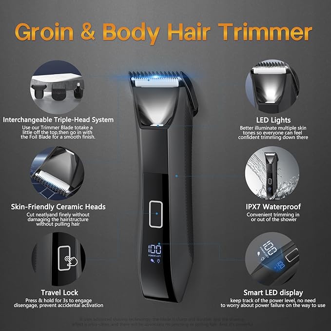 Manscape Beard Trimmer for Men, Groin & Body Hair Trimmer, Ball Shaver, Nose Hair Clippers, All-in-One IPX7 Waterproof Men's Wet/Dry Groomer Kit, Rechargeable with Travel Case, LED Display