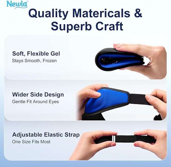 Contoured Cooling Gel Eye Mask: Snug Fit Cold Compress for Puffiness Migraines Dark Circles Sinus Eye Strain - Fits All Head Sizes - Daily Relaxation Beauty Care Travel (Black)