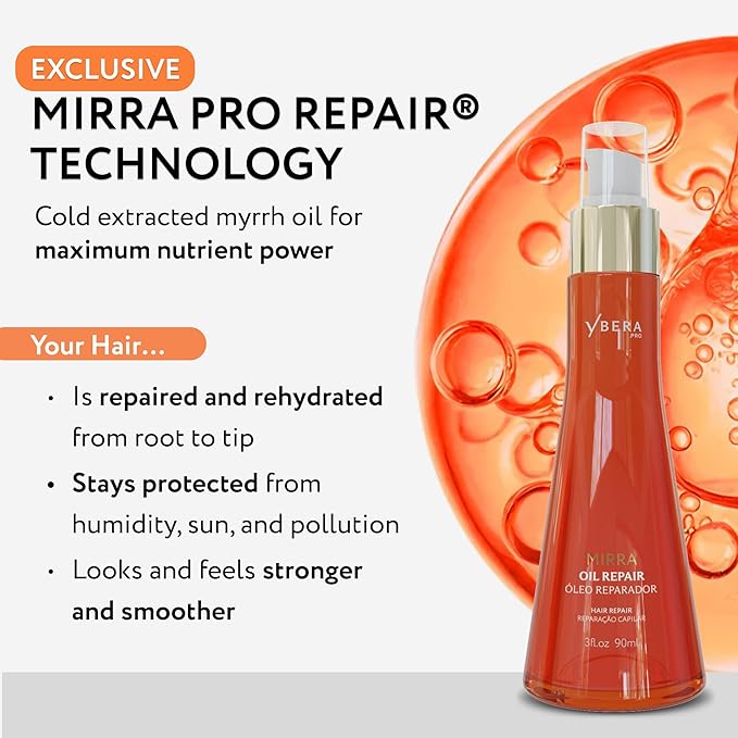 Ybera Mirra Oil Repair - Premium Hair Oil for Dry & Frizzy Hair, Hydrating for Damaged Hair, Repair Hair Treatment Oil for Curly, Straight & Fine Hair - Lightweight Anti-Frizz Hair Oil Serum, 90ml