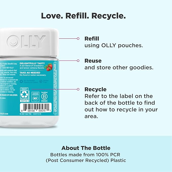 OLLY Goodbye Stress Gummy, GABA, L-Theanine, Lemon Balm, Stress Relief Supplement, Berry - 42 Count