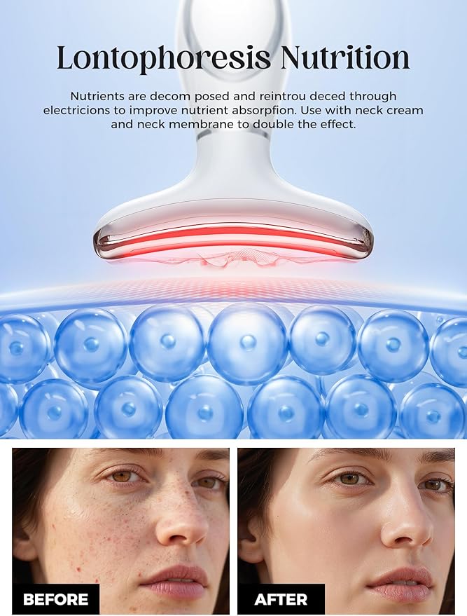 Red Light Therapy for Face & Neck, Face Massager Tool for Anti-Aging, Skin Facial Sculptor, 7-Color LED Phototherapy Device with Lifting, Heat & Vibration, Firming, Rechargeable Beauty Tool