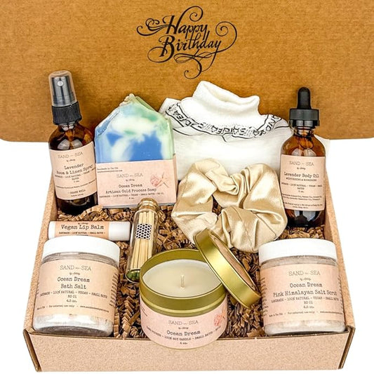 Happy Birthday Spa Gift Box for Women - Handmade Self Care Package for Woman - Relaxing, Pampering & Stress Relief Gift Baskets for Women, Mom, Friend, Wife, Sister, Aunt, Her - Luxury Birthday Gift