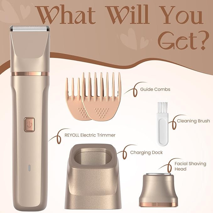 Electric Bikini Trimmer for Women - Waterproof Pubic Hair Trimmer & Facial Shaver, Rechargeable Cordless Electric Razor with Ceramic Blades, IPX7 Shower-Safe for Sensitive Skin, Gift for Her