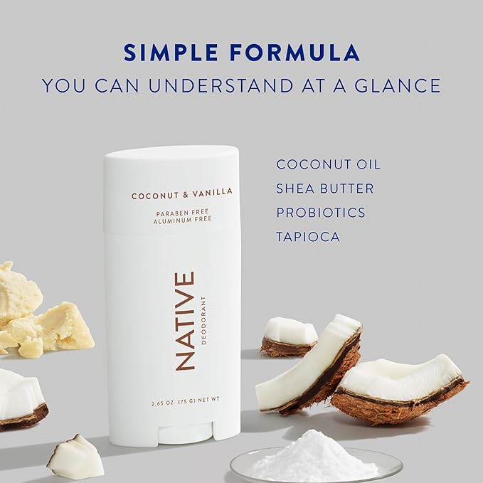 Native Aluminum-Free Clean Deodorant Natural Derived Ingredients, 72HR odor control | Deodorant for Women and Men, Baking Soda, Coconut Oil, Shea Butter | Coconut & Vanilla, 3 pack