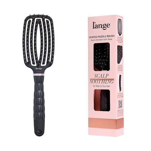 L'ANGE HAIR Detangling Vented Paddle Brush with Nylon & Boar Bristles | Glides Through Tangles on Wet or Dry Hair | Tames Flyaways & Frizz | Reduces Breakage & Damage | For All Hair Types (Black)