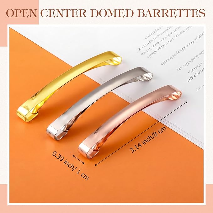 Hotop 30 Pieces Open Center Metal Barrettes Anti-slip Metal Hair Clip for Women, Assorted Colors(Slide Barrette,Rose Gold,Silver, Gold)