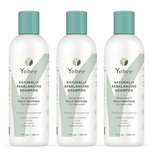 Yobee Naturally Rebalancing Shampoo | Dry, Flaky & Itchy Scalp Care with Para Probiotics, Organic Honey & Turmeric, Vitamin B12 & Oat Extracts | Dandruff & Psoriasis Relief (3 Bottles)