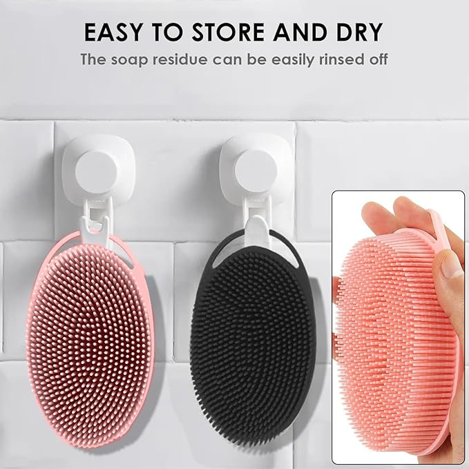 Silicone Body Scrubber – Dual-Sided Silicone Loofah for Shower, Set of 2 Soft Exfoliating Body Bath Shower Scrubber Loofah Brush Easy-to-Clean for Sensitive Kids Women Men All Kinds of Skin