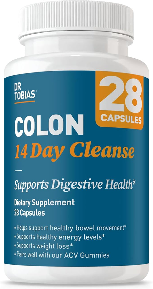 Dr. Tobias Colon Cleanse - Constipation Relief & Gut Health Support for Women & Men | 14 Day Colon Cleanser for a Gentle Colon Detox & Gut Flush - 28 Capsules (1-2 Daily)