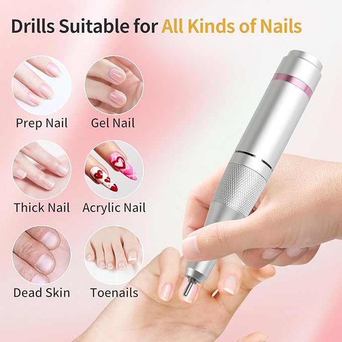 Vinid Professional Electric Nail Drill - 38,000RPM Rechargeable Manicure Kit for Filing, Cuticle Care, Buffing & Polish Removal with Adjustable Speed, Quiet Motor & Portable Design, White