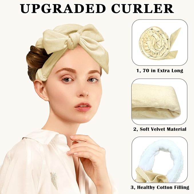 Heatless Curls Overnight Hair Curler, 70" Soft Hair Curlers to Sleep In No Heat Curls Overnight, 9 PCS No Heat Curlers Set for Women - Champagne