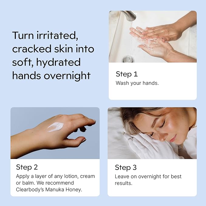 Clearbody Organics 100% Organic Cotton Gloves - 5 Pairs, Small, White - DIY Hand Spa - Hand Moisturizing Gloves for Sensitive Skin - Cotton Liners for Daily Tasks