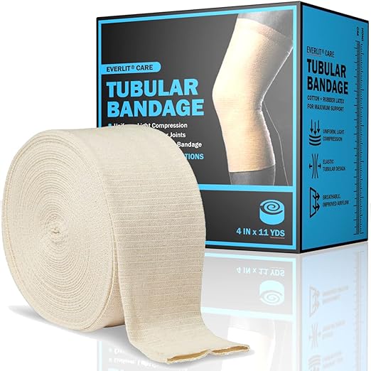 EVERLIT Elasticated Tubular Support Bandage | Stockinette Tubing for Large Arm, Knees, Legs | Light to Moderate Compression Bandage Roll For Tissue Support (Size F | 4" x 11 yd)