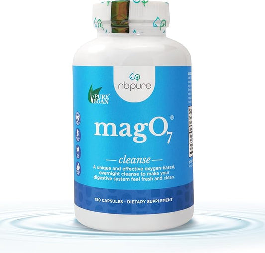 nbpure MagO7 - Natural Colon Cleanse & Detox - Occasional Constipation Relief, Stool Softening, & Bloating Support for Men & Women - Ozonated Magnesium Oxide, 180 Capsules