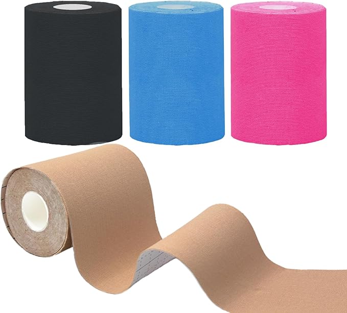 Kinesiology Tape,4Roll Waterproof Muscle Support Adhesive Sport Tape,|3in x 5.5yd|Medical Grade Cotton Elastic Athletic Tape for Muscle Pain Relief & Joint Support, Breathable K Tape (Uncut-Mixed)