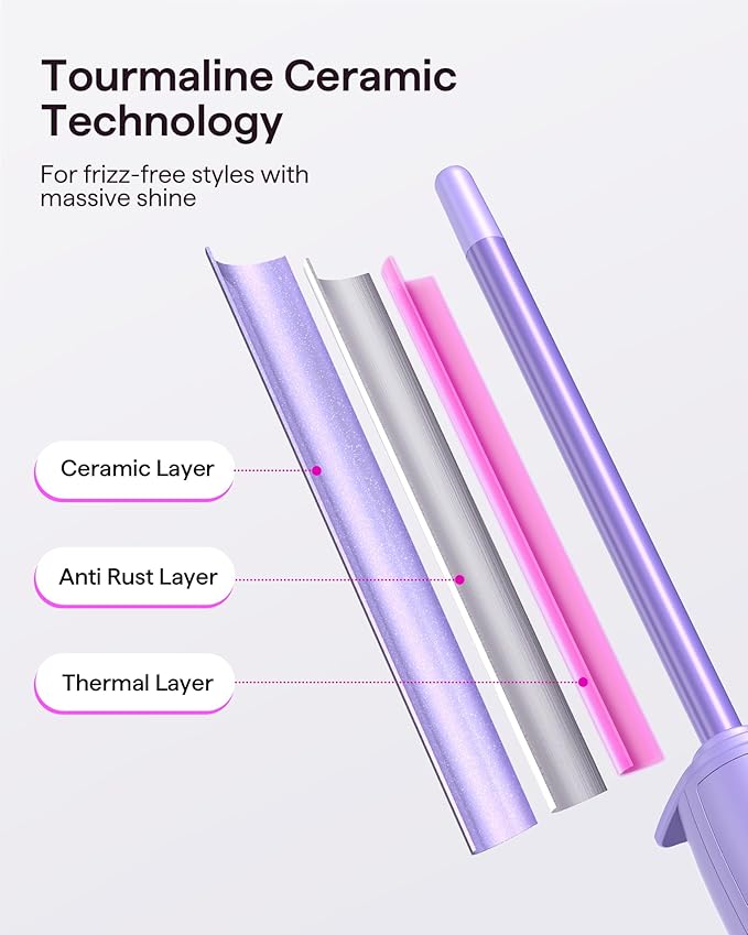Wavytalk 3/8 Inch Small Curling Iron, Curling Wand for Short & Long Hair, Ceramic Small Barrel Curling Iron with Adjustable Temperature, Include Heat Resistant Glove (Purple)