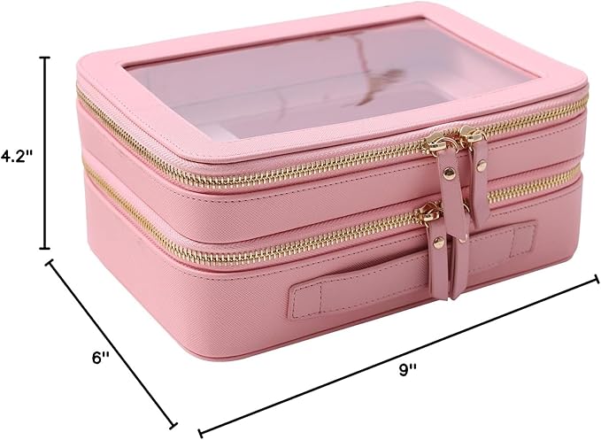 SANHECUN Clear Travel Toiletry bag Toiletry Case Carry on Travel Accessories Bag Makeup Bag Dimensions | LxWxH:9” x 6” x 4.2” (Pink, SHC-TL-2)