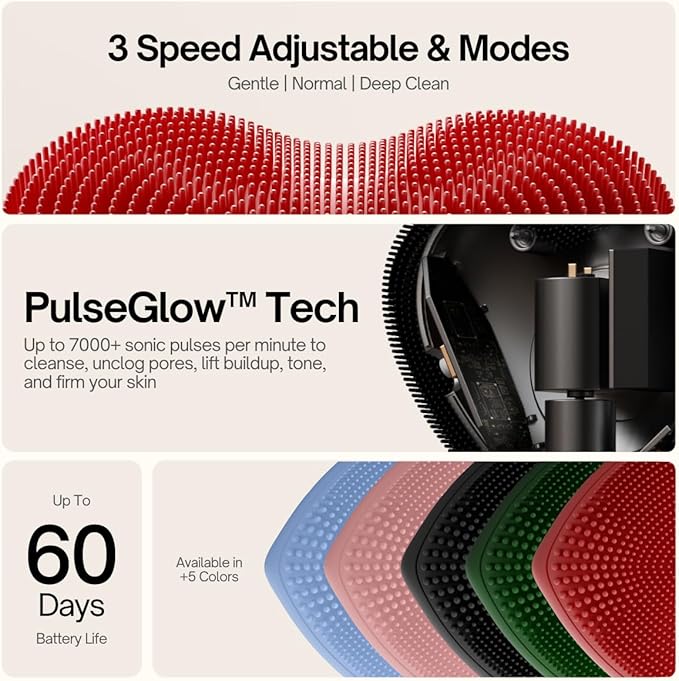 Heart Face Clean Pro⁺ - Electric Silicone Facial Scrubber for Acne with 7000+ Sonic Pulses - IPX7 Waterproof Rechargeable Exfoliator with Slip-Free Grip, 3 Speed Settings & Phthalate-Free - Arctic