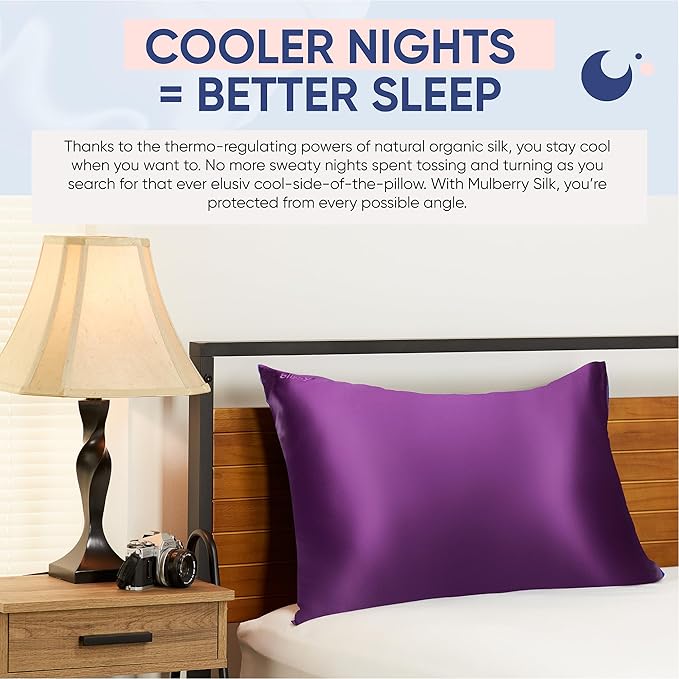 Blissy Silk Pillowcase - 100% Pure Mulberry Silk - 22 Momme 6A High-Grade Fibers - Silk Pillow Cover for Hair & Skin - Regular, Queen & King (Royal Purple, King)