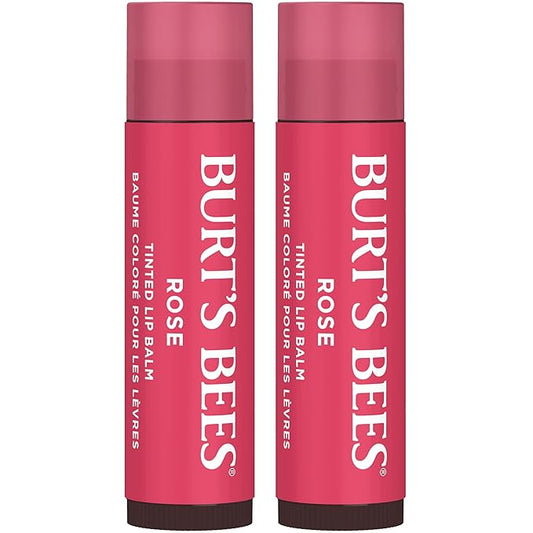 Burt's Bees Lip Tint Balm with Long Lasting 2 in 1 Duo Tinted Balm Formula, Color Infused with Deeply Hydrating Shea Butter for a Natural Looking Buildable Finish, Petal Rose (2-Pack)