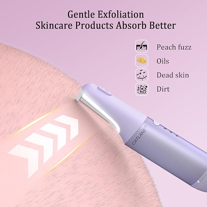 Dermaplane Razor for Women Face, Dermaplaning Tool for Face, Sonic Exfoliation & Peach Fuzz-Hair Removal System with 10 Dermaplaning Blades, Twilight Purple